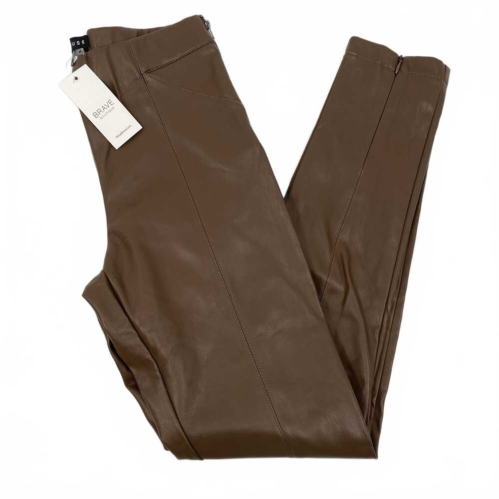 Miaou Muse Brown Faux Leather Zipper Ankle Pants | Size S